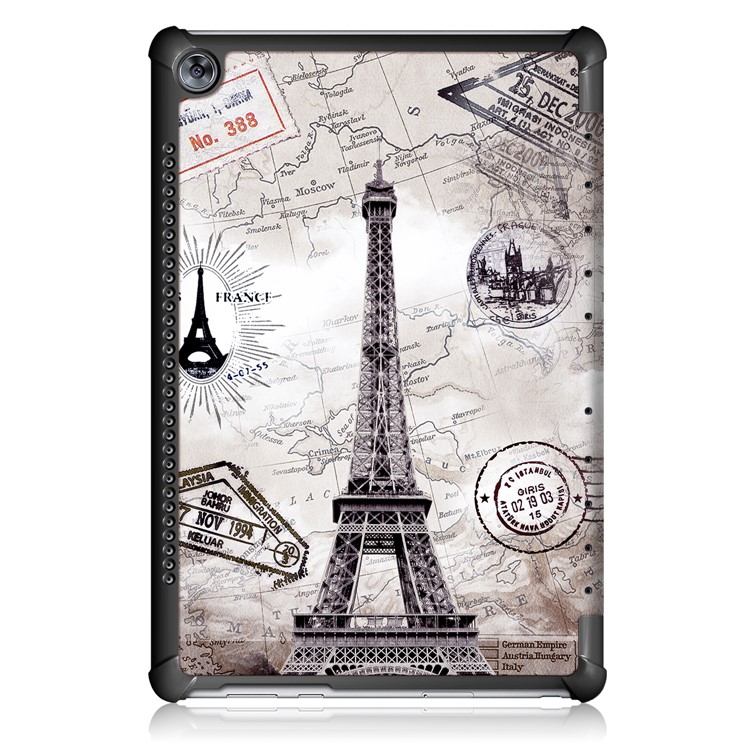 Pattern Printing Tri-fold PU Leather Stand Cover Case for Huawei MediaPad M5 10 / M5 10 (Pro) - Eiffel Tower-3