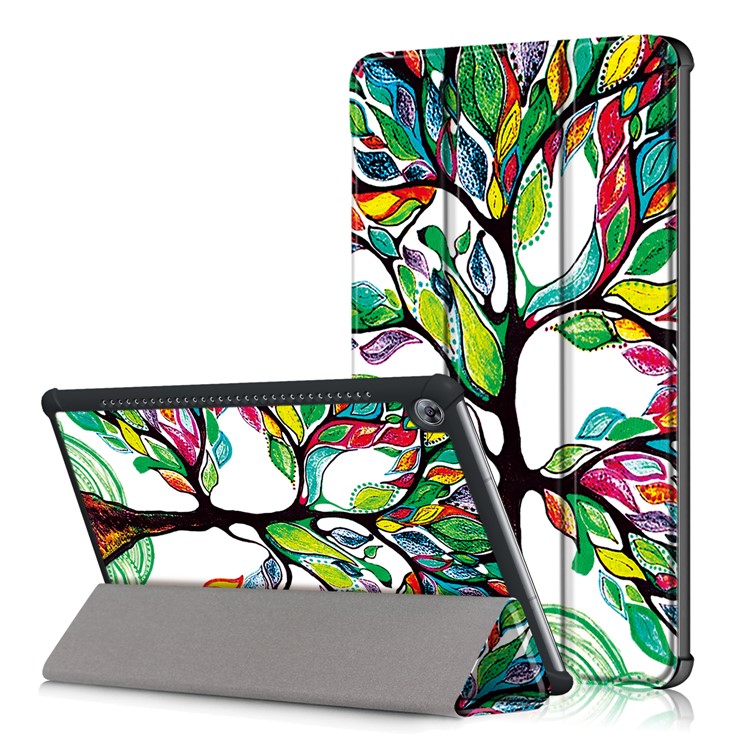 Pattern Printing Leather Case with Tri-fold Stand for Huawei MediaPad M5 10 / M5 10 (Pro) - Colorized Tree-1