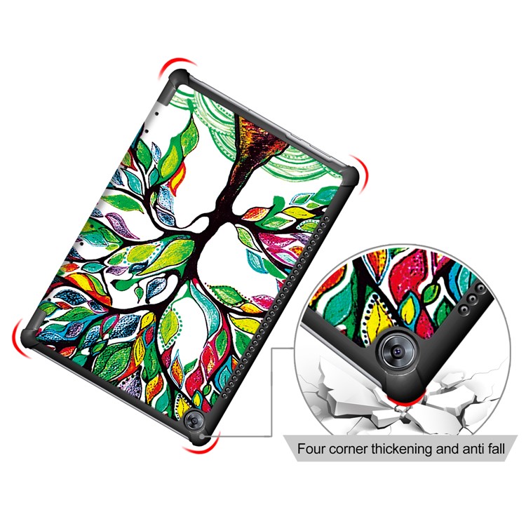 Pattern Printing Leather Case with Tri-fold Stand for Huawei MediaPad M5 10 / M5 10 (Pro) - Colorized Tree-5