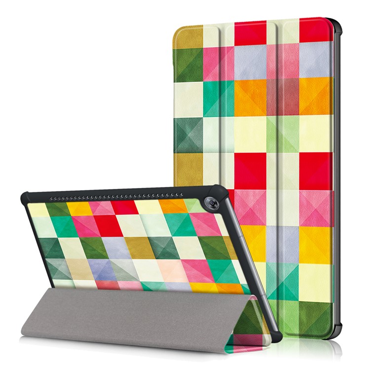 Pattern Printing Leather Cover with Tri-fold Stand for Huawei MediaPad M5 10 / M5 10 (Pro) - Square Pattern-1