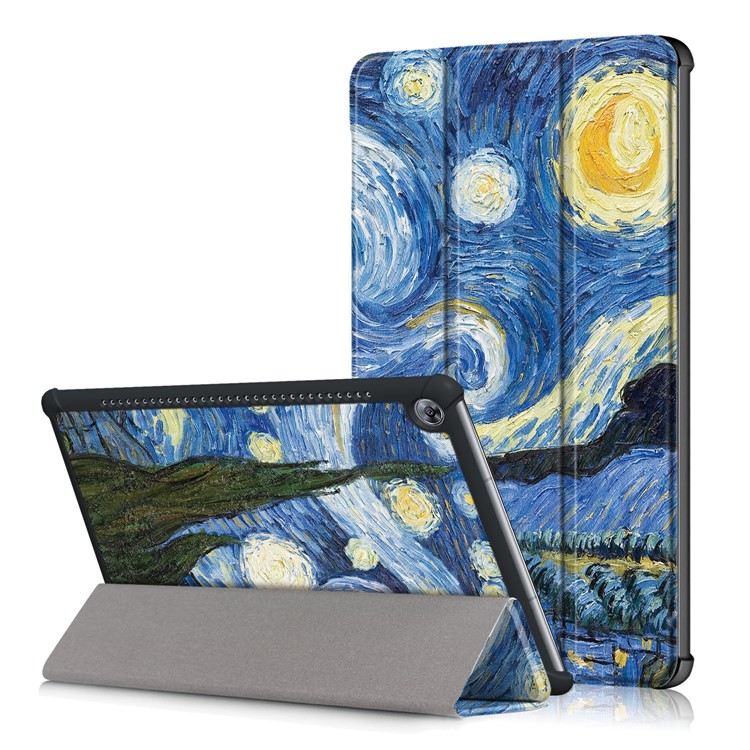 Pattern Printing Leather Case Cover with Tri-fold Stand for Huawei MediaPad M5 10 / M5 10 (Pro) - Oil Painting-1
