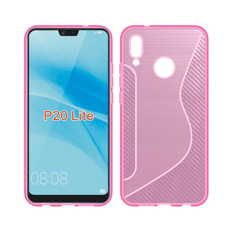 Carbon Fiber Brushed S Shape TPU Back Case for Huawei P20 Lite/Nova 3e - Rose-1