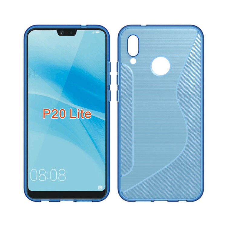 Carbon Fiber Brushed S Shape TPU Gel Mobile Casing for Huawei P20 Lite/Nova 3e - Blue-1