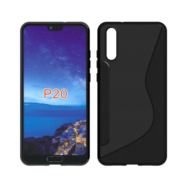 Carbon Fiber Brushed S Shape TPU Phone Cover for Huawei P20 - Black-1