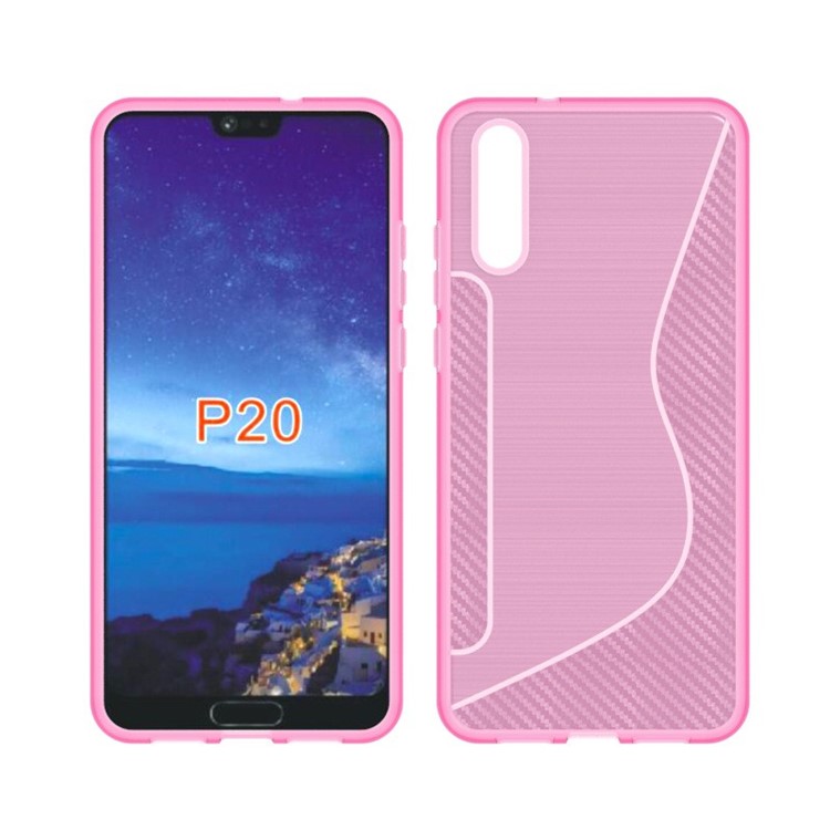 Carbon Fiber Brushed S Shape TPU Shell Cover for Huawei P20 - Rose-1
