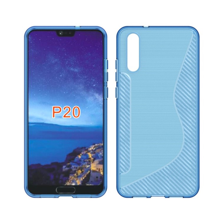 Carbon Fiber Brushed S Shape TPU Cell Phone Casing for Huawei P20 - Blue-1