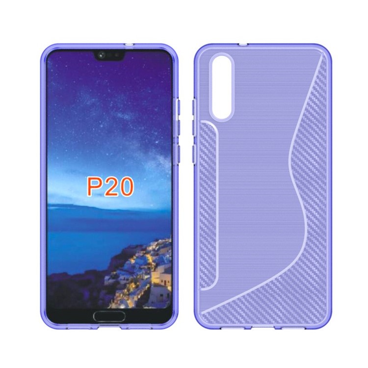 Carbon Fiber Brushed S Shape TPU Mobile Phone Cover for Huawei P20 - Purple-1