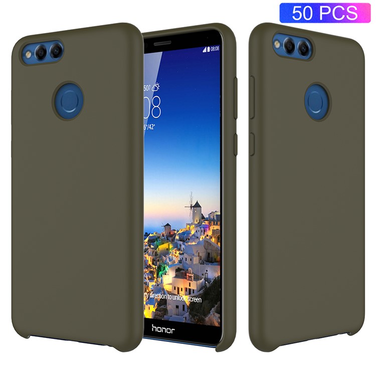 50Pcs/Set Liquid Silicone Back Shell for Huawei Honor 7X - Army Green-1