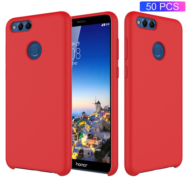 50Pcs/Set Liquid Silicone Back Casing for Huawei Honor 7X - Red-1