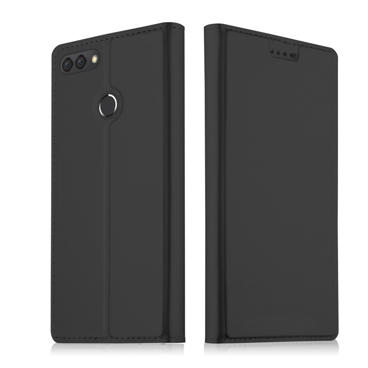 Auto-absorbed Leather Card Holder Case with Stand for Huawei Y9 (2018) - Black-1