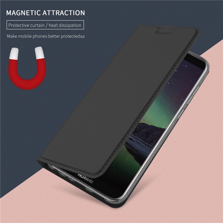 Auto-absorbed Leather Card Holder Case with Stand for Huawei Y9 (2018) - Black-4