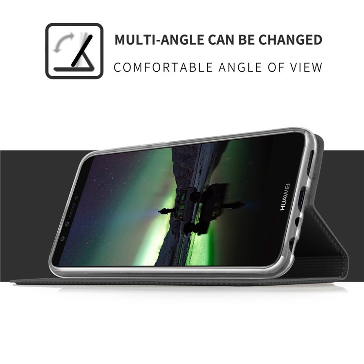 Auto-absorbed Leather Card Holder Case with Stand for Huawei Y9 (2018) - Black-5