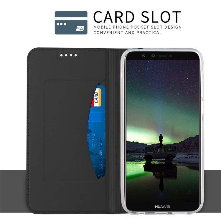 Auto-absorbed Leather Card Holder Case with Stand for Huawei Y9 (2018) - Black-7