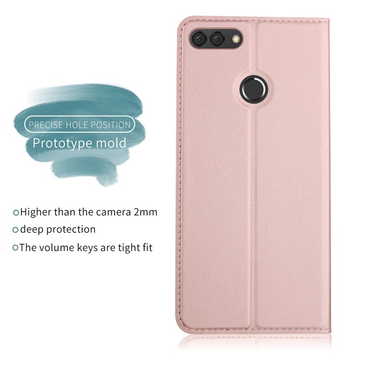 Auto-absorbed Leather Card Holder Shell with Stand for Huawei Y9 (2018) - Rose Gold-3