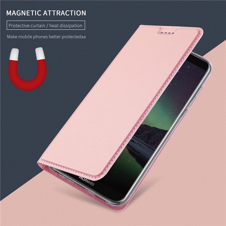 Auto-absorbed Leather Card Holder Shell with Stand for Huawei Y9 (2018) - Rose Gold-4