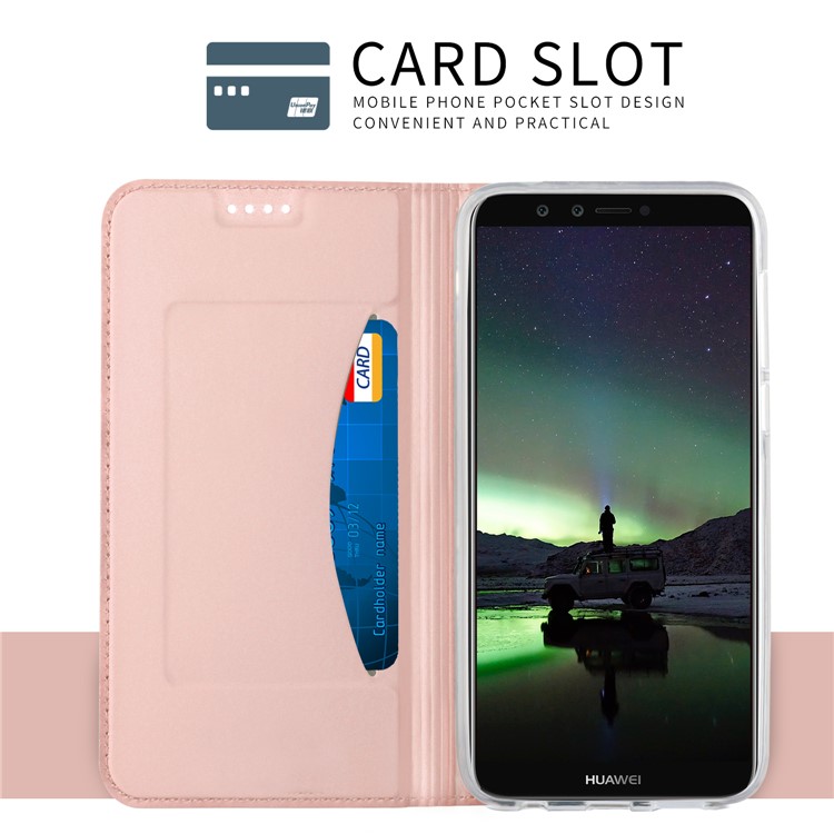 Auto-absorbed Leather Card Holder Shell with Stand for Huawei Y9 (2018) - Rose Gold-7