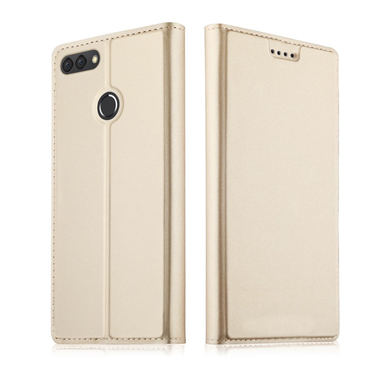 Auto-absorbed Leather Flip Case with Stand for Huawei Y9 (2018) - Gold-1