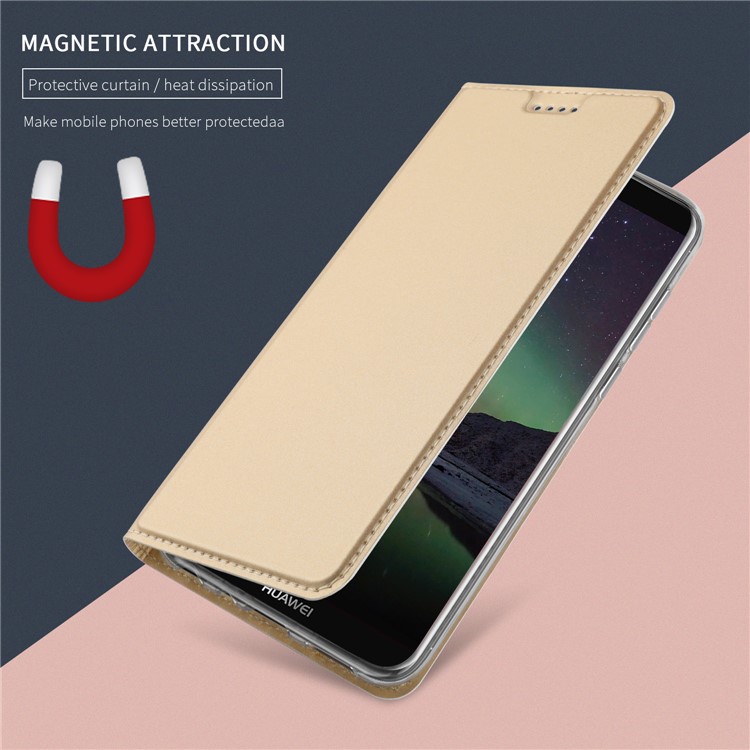 Auto-absorbed Leather Flip Case with Stand for Huawei Y9 (2018) - Gold-4