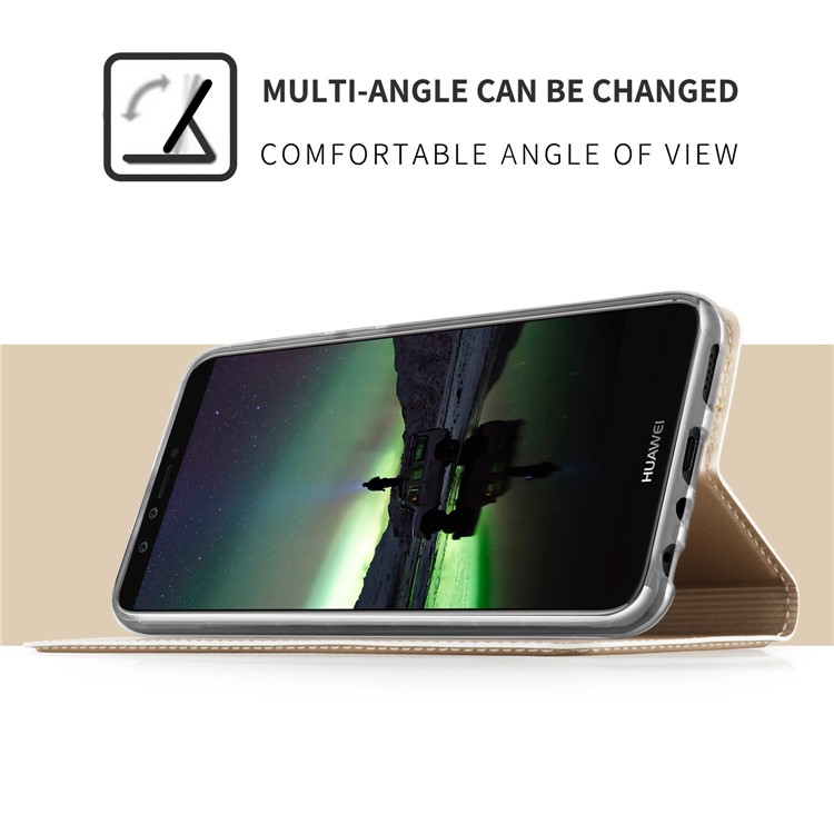 Auto-absorbed Leather Flip Case with Stand for Huawei Y9 (2018) - Gold-5