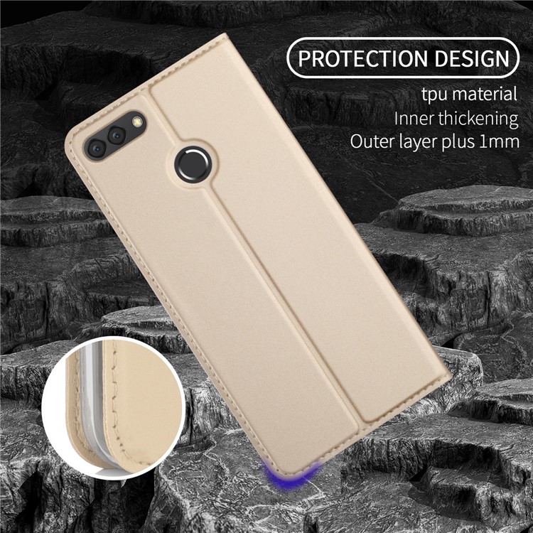 Auto-absorbed Leather Flip Case with Stand for Huawei Y9 (2018) - Gold-6