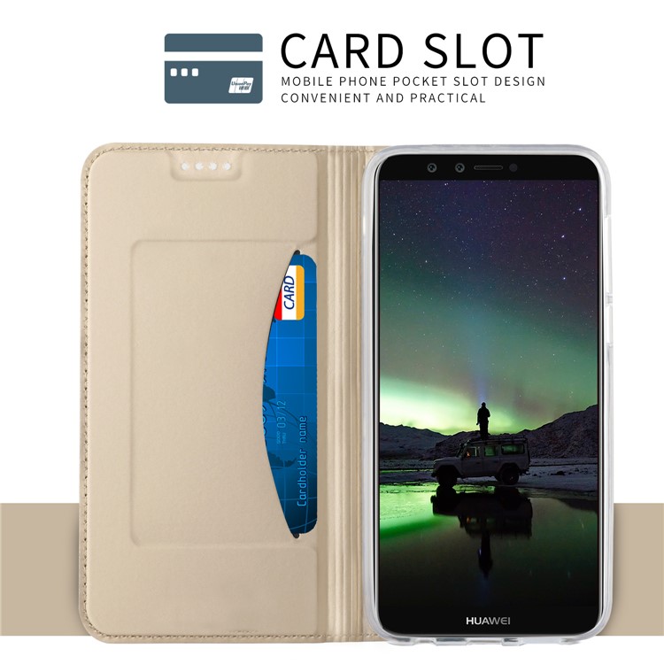 Auto-absorbed Leather Flip Case with Stand for Huawei Y9 (2018) - Gold-7