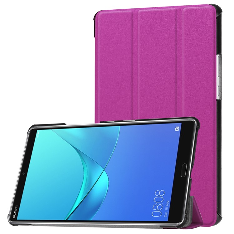 For Huawei MediaPad M5 8 Tri-fold Leather Cover Accessory with Stand - Purple-1