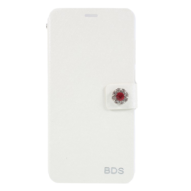 Rhinestone Decor Silk Texture Leather Card Holder Stand Case for Huawei P20 Pro - White-3