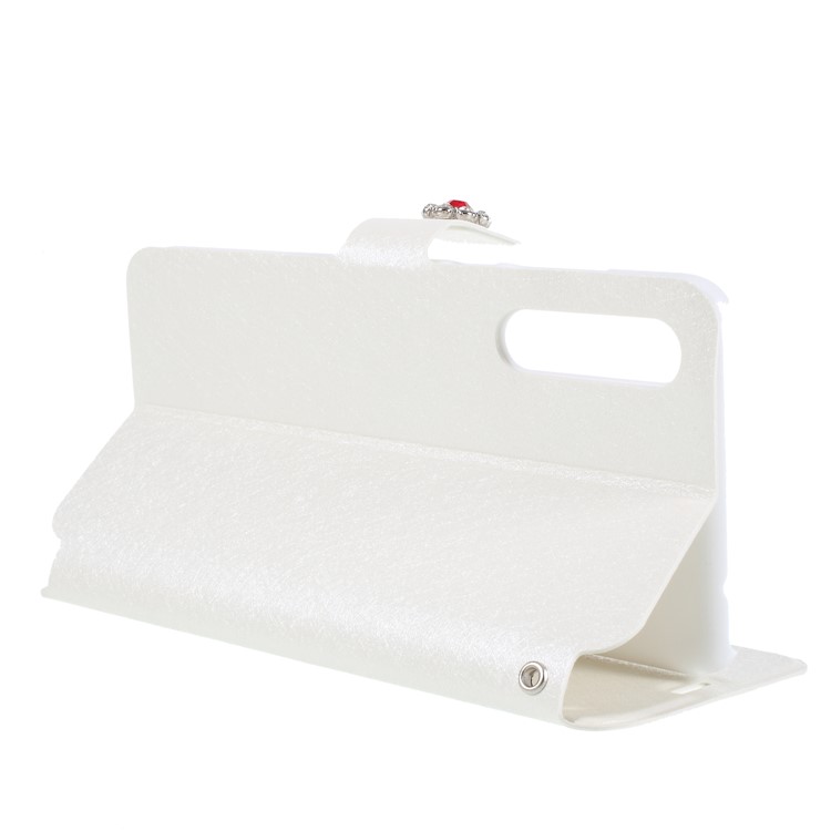 Rhinestone Decor Silk Texture Leather Card Holder Stand Case for Huawei P20 Pro - White-7