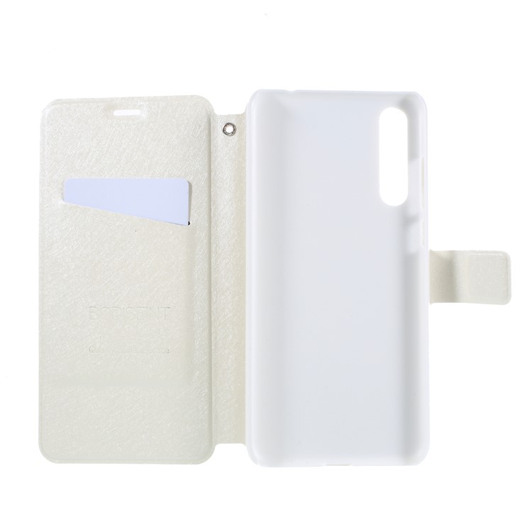 Rhinestone Decor Silk Texture Leather Card Holder Stand Case for Huawei P20 Pro - White-8