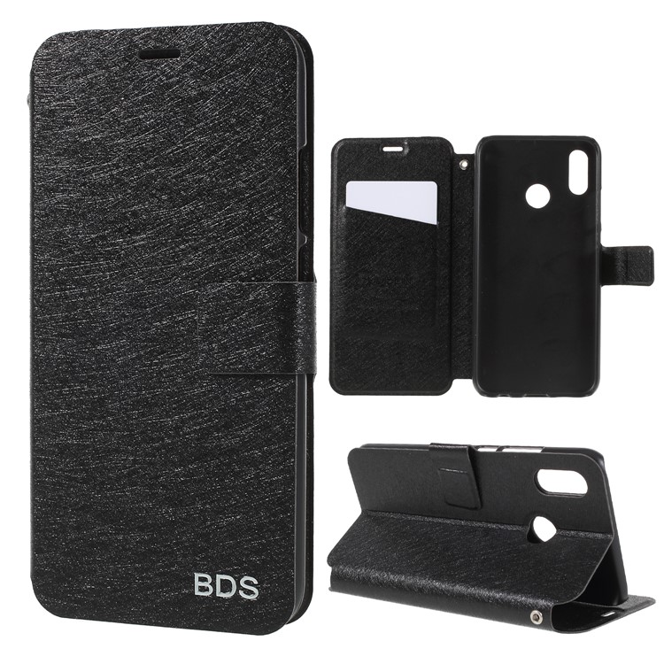 Silk Texture Card Holder Stand Leather Case for Huawei P20 Lite / Nova 3e - Black-1