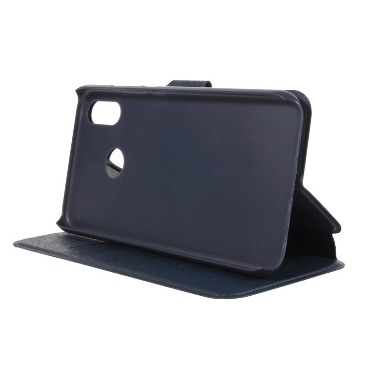 Silk Texture Card Holder Stand Leather Mobile Phone Cover Shell for Huawei P20 Lite / Nova 3e - Dark Blue-4