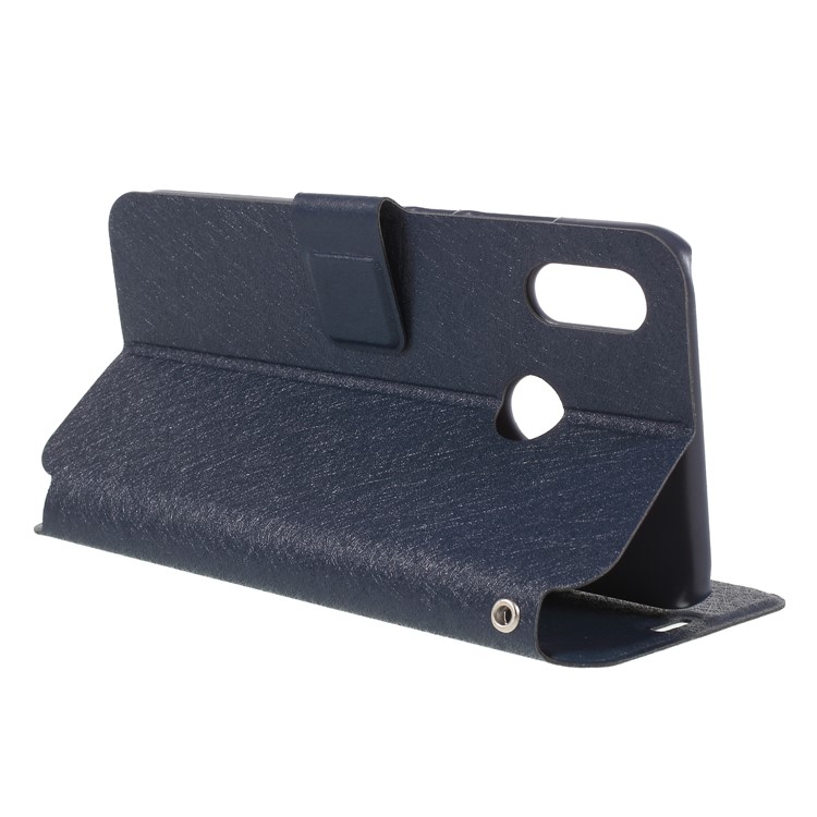 Silk Texture Card Holder Stand Leather Mobile Phone Cover Shell for Huawei P20 Lite / Nova 3e - Dark Blue-5