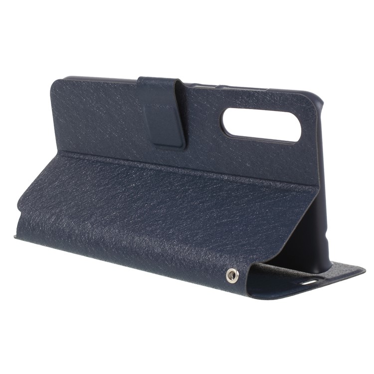Silk Texture PU Leather Cell Phone Cover with Card Holder for Huawei P20 - Dark Blue-5