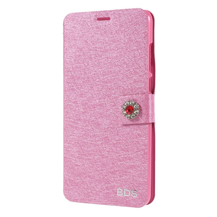 Rhinestone Decoration Silk Texture PU Leather Stand Card Holder Mobile Phone Cover for Huawei P20 - Rose-1