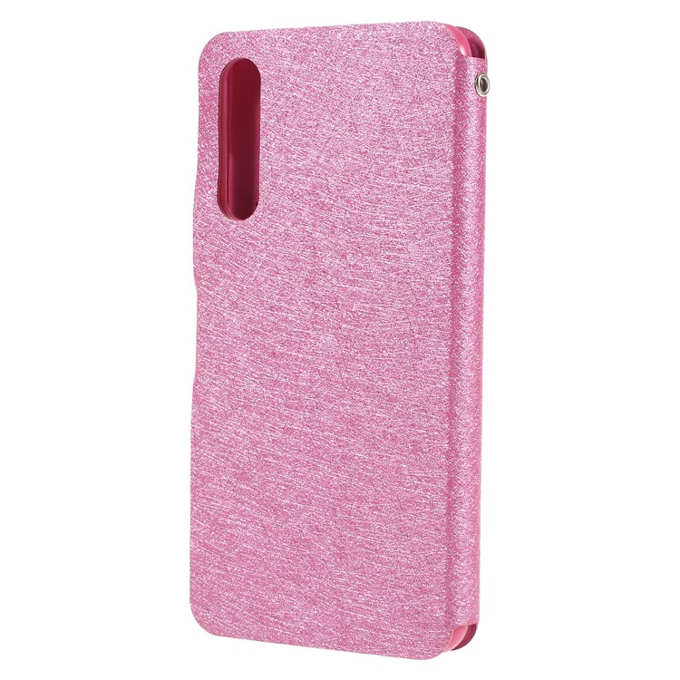 Rhinestone Decoration Silk Texture PU Leather Stand Card Holder Mobile Phone Cover for Huawei P20 - Rose-2