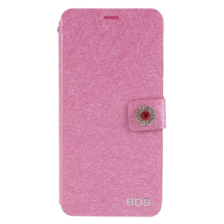 Rhinestone Decoration Silk Texture PU Leather Stand Card Holder Mobile Phone Cover for Huawei P20 - Rose-3