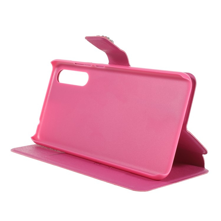 Rhinestone Decoration Silk Texture PU Leather Stand Card Holder Mobile Phone Cover for Huawei P20 - Rose-4
