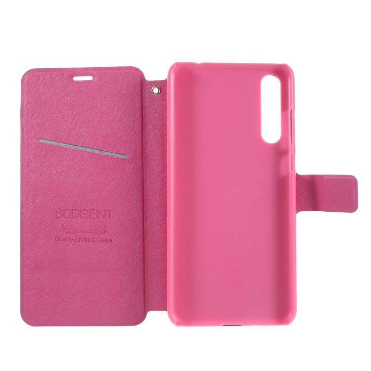 Rhinestone Decoration Silk Texture PU Leather Stand Card Holder Mobile Phone Cover for Huawei P20 - Rose-6
