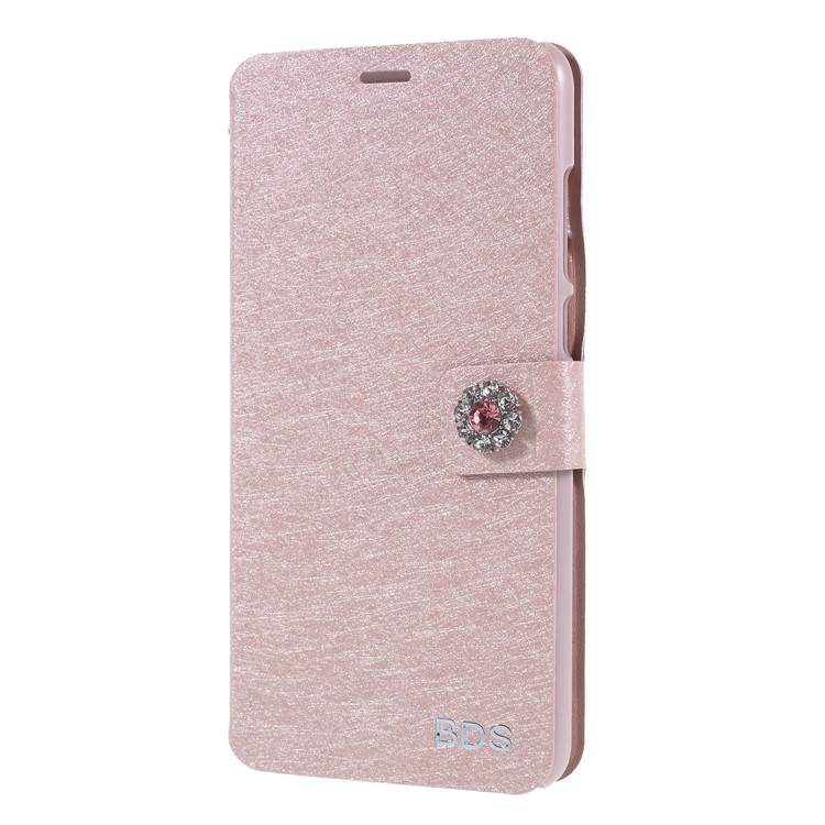 Rhinestone Decoration Silk Texture PU Leather Stand Card Holder Mobile Phone Casing for Huawei P20 - Rose Gold-1