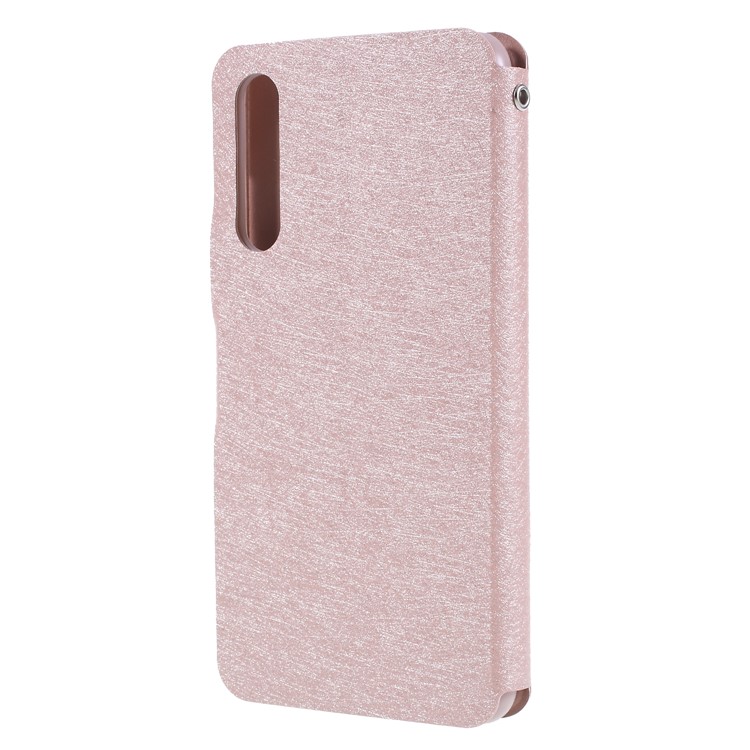 Rhinestone Decoration Silk Texture PU Leather Stand Card Holder Mobile Phone Casing for Huawei P20 - Rose Gold-2