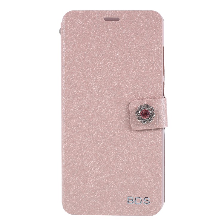 Rhinestone Decoration Silk Texture PU Leather Stand Card Holder Mobile Phone Casing for Huawei P20 - Rose Gold-3