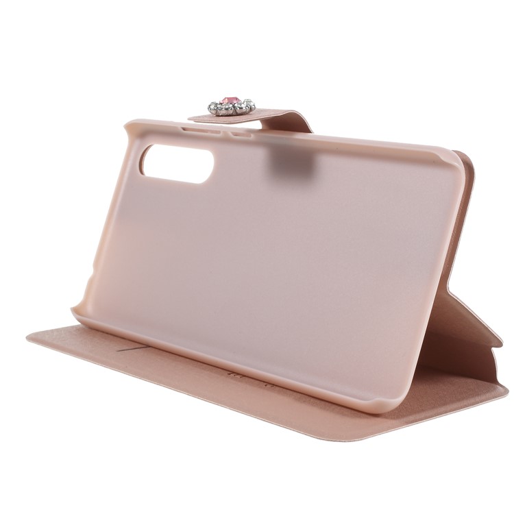 Rhinestone Decoration Silk Texture PU Leather Stand Card Holder Mobile Phone Casing for Huawei P20 - Rose Gold-4