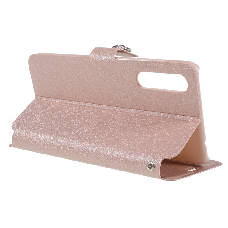 Rhinestone Decoration Silk Texture PU Leather Stand Card Holder Mobile Phone Casing for Huawei P20 - Rose Gold-5