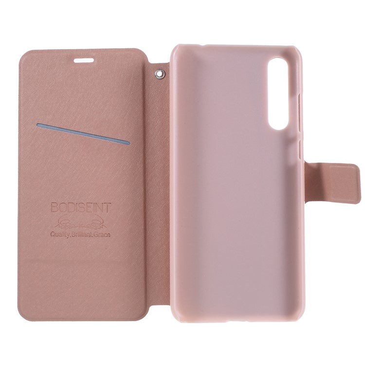 Rhinestone Decoration Silk Texture PU Leather Stand Card Holder Mobile Phone Casing for Huawei P20 - Rose Gold-6