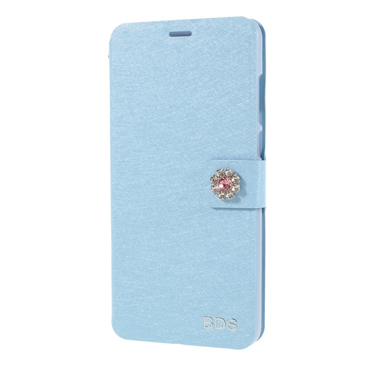 Rhinestone Decoration Silk Texture PU Leather Stand Card Holder Mobile Phone Shell for Huawei P20 - Blue-1