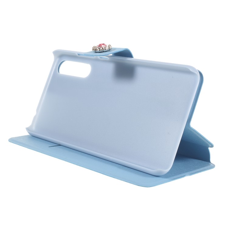 Rhinestone Decoration Silk Texture PU Leather Stand Card Holder Mobile Phone Shell for Huawei P20 - Blue-4