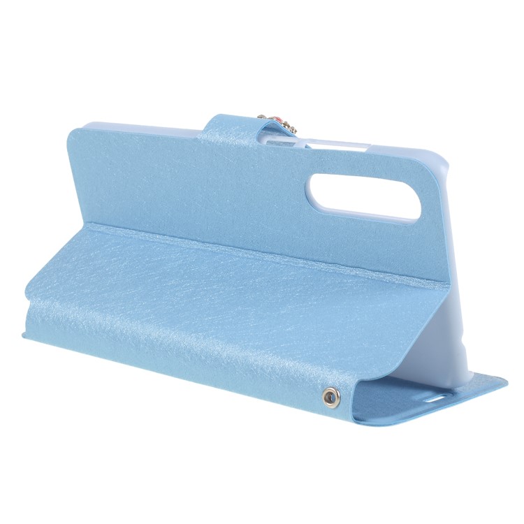 Rhinestone Decoration Silk Texture PU Leather Stand Card Holder Mobile Phone Shell for Huawei P20 - Blue-5