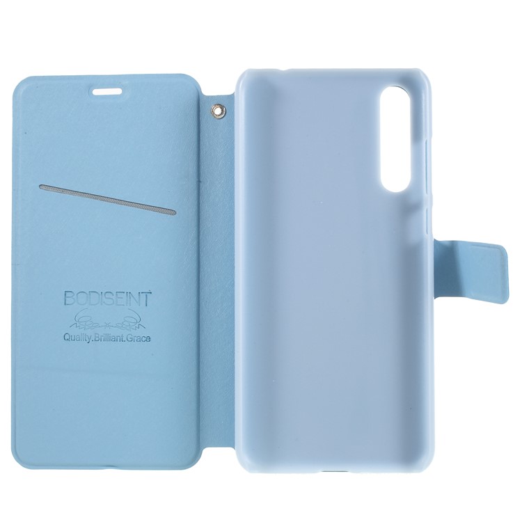 Rhinestone Decoration Silk Texture PU Leather Stand Card Holder Mobile Phone Shell for Huawei P20 - Blue-6