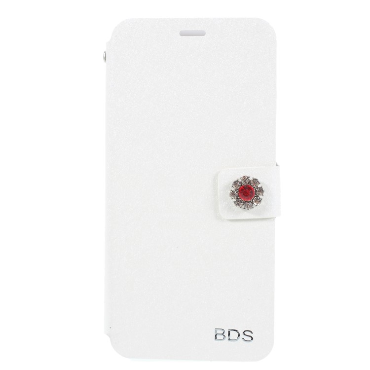 Rhinestone Decoration Silk Texture PU Leather Stand Card Holder Mobile Phone Case for Huawei P20 Lite/Nova 3e - White-3