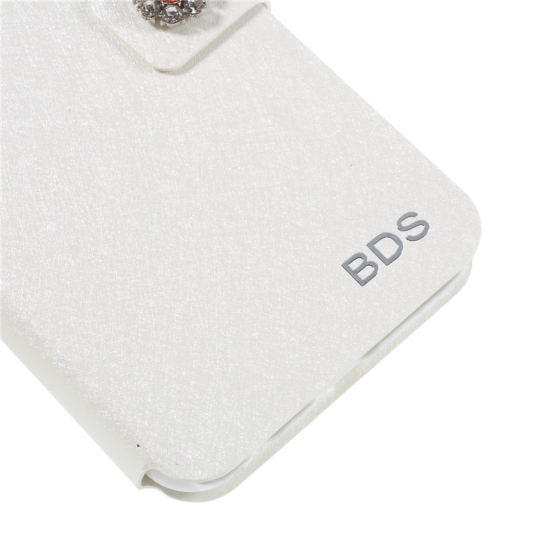 Rhinestone Decoration Silk Texture PU Leather Stand Card Holder Mobile Phone Case for Huawei P20 Lite/Nova 3e - White-4